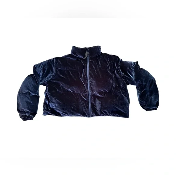 Fabletics Navy Wander Velour Cropped Puffer Jacket Size XL - Picture 1 of 8